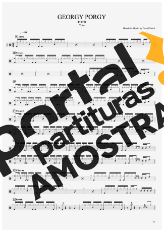 Toto Georgy Porgy partitura para Bateria