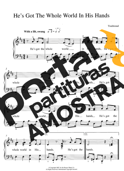 Traditional Gospel Music Hes Got The Whole World In His Hands partitura para Piano
