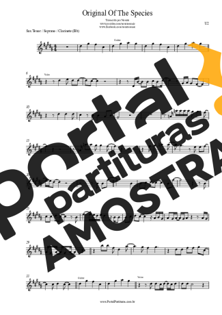 U2 Original Of The Species partitura para Clarinete (Bb)