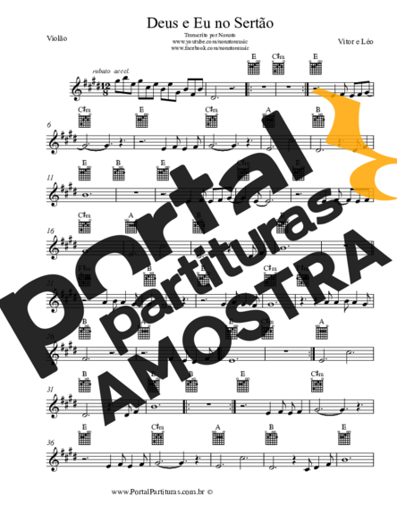 Victor e Leo Deus E Eu No Sertão partitura para Violão