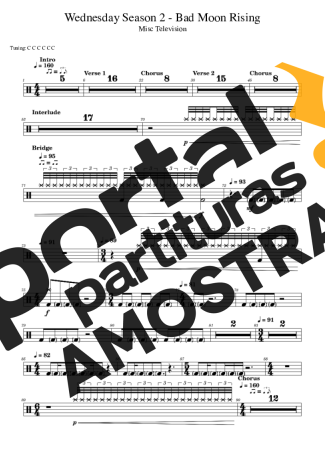 Wednesday Season 2 Bad Moon Rising partitura para Bateria
