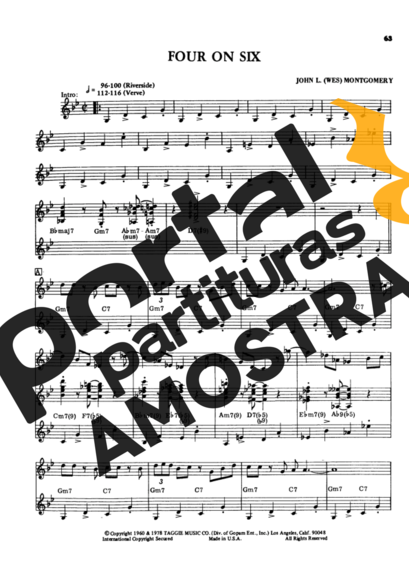 Wes Montgomery Four On Six partitura para Guitarra