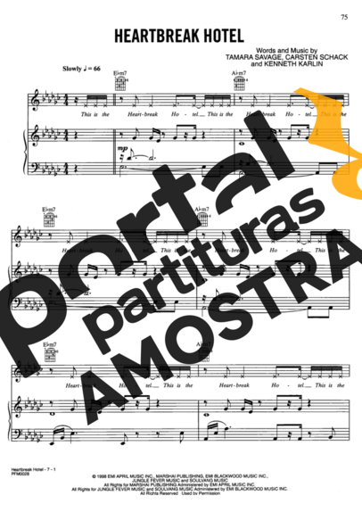 Whitney Houston Heartbreak Hotel partitura para Piano