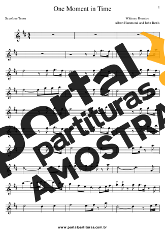Whitney Houston One Moment In Time partitura para Clarinete (Bb)