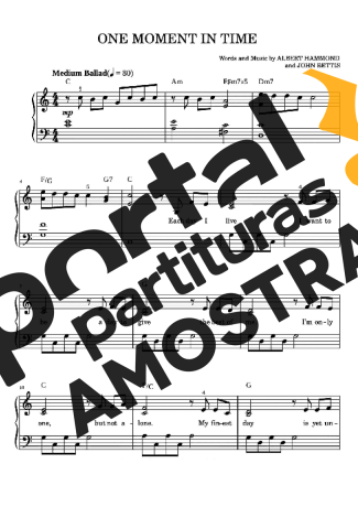Whitney Houston One Moment In Time partitura para Piano