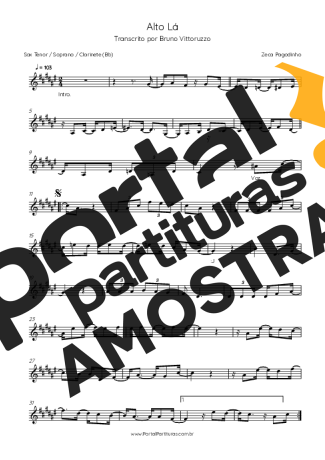 Zeca Pagodinho Alto Lá partitura para Saxofone Tenor Soprano (Bb)