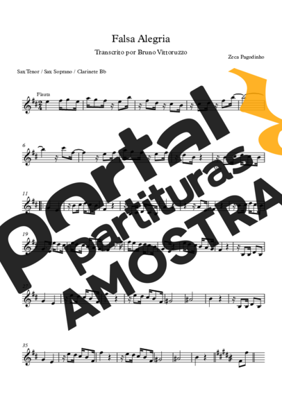 Zeca Pagodinho  partitura para Saxofone Tenor Soprano (Bb)